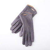欧邦牧麂皮绒手套男女冬季开车骑行加绒加厚露指触屏学生保暖手套骑车 N034灰色女款 均码