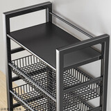 梵俪琳厨房置物架移动小推车蔬菜收纳架家用落地零食架多功能电器储物架 3层简约款-黑-ABS材质