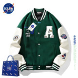 NASA LIKE官方潮牌外套春秋季植绒棒球服男女美式飞行员夹克大码男士上衣服 绿色 XL（建议120-130斤）