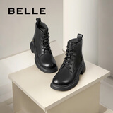 百丽（Belle）舒适马丁靴女商场款真皮时尚靴B7E2DDD4 黑色-单里 37 (235mm)