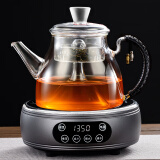 borun HOME加厚玻璃蒸煮一体茶壶煮茶器1.3L大容量蒸汽喷淋电陶炉烧水壶茶具 C款壶【1.3L】+智能灰色炉