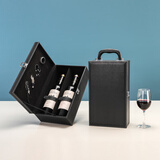 四夕罗（SIXILUO） 通用双支皮盒两瓶750ML红酒葡萄酒礼盒冰酒皮箱子现货 双支黑色（带酒具）