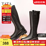 他她（TATA）厚底长筒靴女靴英伦加绒保暖骑士靴高筒靴秋冬新WXK02DG3 黑色（绒里） 36
