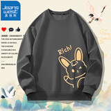 真维斯（JEANSWEST）卫衣春秋款圆领中国风青少年学生重磅本命年外套情侣款上衣加大码 深灰（富有小兔） M(推荐100-110斤)