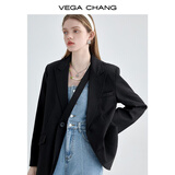 VEGA CHANG小西装女2026年春季新款法式小众宽松显瘦女士西服外套 黑色 S