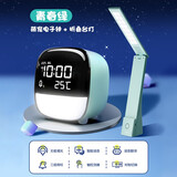 得力（deli）【王源同款】LCD电子闹钟学生多功能声控亮屏感应夜灯宿舍床头钟 【琥珀绿+护眼台灯】附卡通贴纸