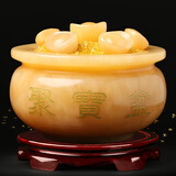 吉善缘 黄玉元宝聚宝盆摆件 家居客厅酒柜办公室装饰开业乔迁工艺品礼品 【经典款】加加大号聚宝盆套装