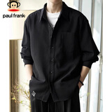 大嘴猴（paul frank）衬衫男士春季休闲长袖衬衣男宽松华夫格百搭上衣外套 黑色 L 