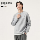 gxgjeans男装  假两件字母刺绣简约宽松半开襟卫衣男士 25秋新品 浅灰色 L (175)