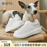 百思图春商场新款牛皮休闲小白鞋松糕厚底女运动板鞋ZWZA3AM4 白色 （女鞋） 36
