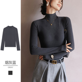 华婷露（Huatinglu）半高领仿德绒内搭长袖打底衫衣女2024秋冬漂亮小衫修身保暖上衣 烟雨灰 L (95-110斤)