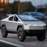 中精质造大号特斯拉皮卡车模房车玩具车合金可拆卸男孩玩具仿真小汽车模型 特斯拉皮卡银色【不带房车】