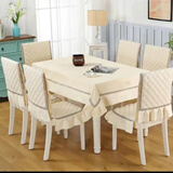 意赞餐桌布椅子套罩餐椅垫套装餐椅垫餐椅套套装家用坐垫通用凳子套罩 棉麻-素面【米色】连体 4把椅子套【不含桌布】