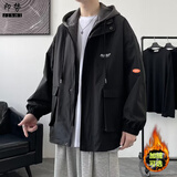 即势 外套男春秋冬季潮流韩版百搭宽松休闲外套男ins港风潮牌假两件工装连帽夹克男 酷黑色【工装口袋】JK303 常规 XL 【建议125-140斤】