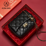 奥康（Aokang）包包女款牛皮女士单肩包大容量菱格链条斜挎包生日38妇女神节礼物 经典黑(礼盒款）