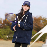 方糖姑娘高中生羊羔毛外套2025冬装毛呢上衣连帽初中学生少女棉服加厚棉衣 66826SC藏青色(加厚) XL