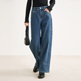 乐町牛仔阔腿裤新款冬季长裤韩系通勤甜美风休闲高腰裤子 褪色丹宁蓝（现货） S