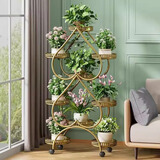 坤奉花架落地式多层圆形带轮移动铁艺摆放置物架客厅阳台绿萝花盆架 古铜色-加粗加厚9盆【桃心款】