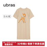 ubras【特卖】虞书欣同云棉插肩短袖连衣裙家居服睡裙睡衣女 快乐云棉-奶油核桃色 M