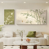 好久不见现代简约两联客厅装饰画清新竹子沙发背景墙挂画奶油风壁画