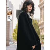 ELLE绵羊毛两件套毛呢外套女2025冬季新款休闲连帽羊毛大衣 黑色 S