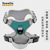 索米拉（Suomila）狗狗胸背带背心式防爆冲金毛拉布拉多遛狗绳牵引绳子 湖蓝灰 L码