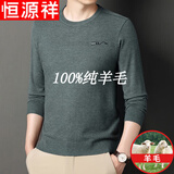 恒源祥纯羊毛绒衫秋冬季圆 领男士针织长袖t 恤薄 款打底衫保暖毛衣男 2117绿色 XL (175)