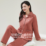 顶瓜瓜顶呱呱睡衣女加厚空气层夹棉长袖家居服套装女晚枫红女160