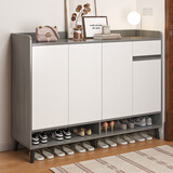 人文成家鞋柜家用门口入户柜新款进门储物柜一体靠墙玄关柜实木腿收纳柜子 四门一抽莫兰迪灰色+白120CM