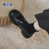 逸兰朵黑色乐福鞋小皮鞋女2025春夏季新款英伦风女鞋子学院休闲百搭单鞋 黑色 37 (235mm)