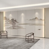 博拉帝新中式水墨山水画护墙板客厅卧室电视背景墙板竹木纤维沙发集成板 3D哑光(竹木纤维板)/平方