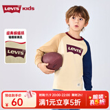 Levi's 李维斯儿童装男童长袖T恤春秋款圆领打底衫百搭撞色插肩袖上衣 焦糖布丁白 140 /68 【建议身高128-140cm】