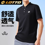 乐途（LOTTO）短袖t恤男透气夏季休闲翻领polo衫吸汗速干运动上衣 黑色 L 