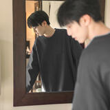 至唯 美式300g重磅正肩卫衣男生春秋季短穿搭少年感长袖T恤纯棉打底衫 深灰色 XL【推荐125-145斤】