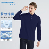 真维斯（JEANSWEST）POLO衫男2025春季长袖潮牌速干抗菌休闲翻领休闲上衣藏青色L