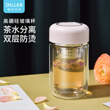 Diller男女士双层玻璃杯高硼硅随手杯简约便携耐热泡茶杯可爱迷你水杯子 【茶水分离】粉色-180ml