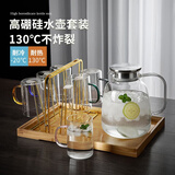 青苹果（QINGPINGGUO） 玻璃杯带把手耐高温待客泡茶杯子牛奶杯家庭喝水杯家用水杯套装 6色杯+杯架+托盘+圆趣壶 1800ml