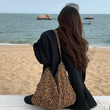 星昔包包女包韩系豹纹帆布包慵懒风单肩包斜挎包大容量轻便布袋送女友 豹纹棕色