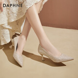 达芙妮高跟鞋女尖头细跟浅口单鞋女仙女风气质增高婚宴鞋子 香槟色 38 