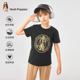 暇步士（Hush Puppies）童装儿童25夏季圆领短袖T恤男女童款短袖 钻石黑 140cm