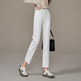 逸阳九分秋季显瘦烟管法棍裤子直筒牛仔裤女小个子 白色 28