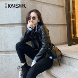 凯撒;KAISER真皮皮衣女士绵羊皮机车款单皮外套短款修身皮夹克韩版时尚女装 黑色 M(160/84A)