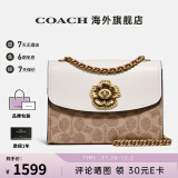 COACH蔻驰女包奢侈品大牌女士轻奢包包单肩斜挎小方包山茶花 【保税仓发货】卡其配白