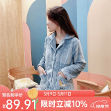 芬腾 珊瑚绒睡衣女冬季加厚法兰绒开衫加绒休闲秋冬款家居服套装 灰兰（月亮） S