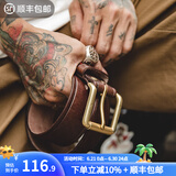 马登工装 复古进口腰带黄铜单针快脱扣头硬汉裤带皮带男 咖色