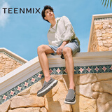 天美意男鞋舒适懒人软底帆布鞋一脚蹬男休闲布鞋 灰色 43