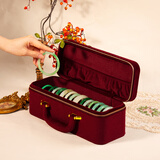 上品美创15卡位手镯盒高档翡翠玉镯收纳盒大容量绒布首饰盒子 酒红色