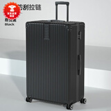 袋鼠（KANGAROO） 大号行李箱男32吋超大容量手提箱拉杆箱结实加厚大尺寸皮箱女 黑色【拉链复古加宽加厚】 36英寸