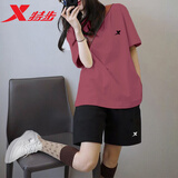 特步（XTEP）冰丝透气运动套装女夏季新款速干上衣短袖宽松大码短裤两件套女 套装-紫红【男女同款偏大一码】 升级款【酷干科技】 L