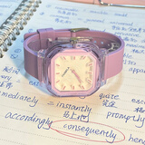 番米拉（PANMILA）手表女学生品牌国表简约气质初中高中生方形大表盘硅胶石英女腕表 紫带白【刻度面】